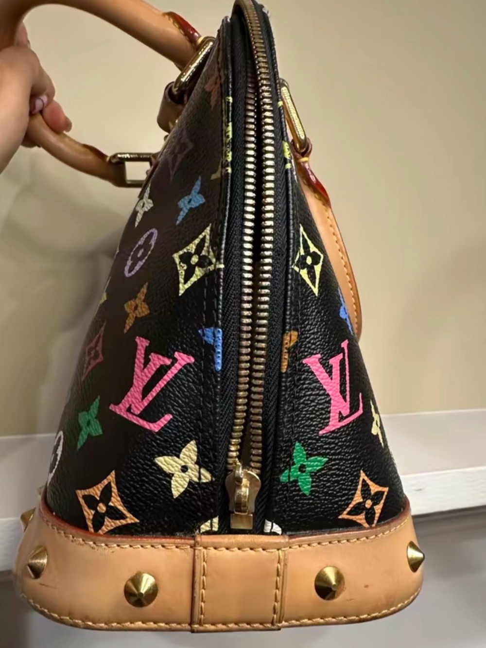 Louis Vuitton Black Multicolor Monogram Alma Satchel with Natural Leather Trim - Picture 2 of 8